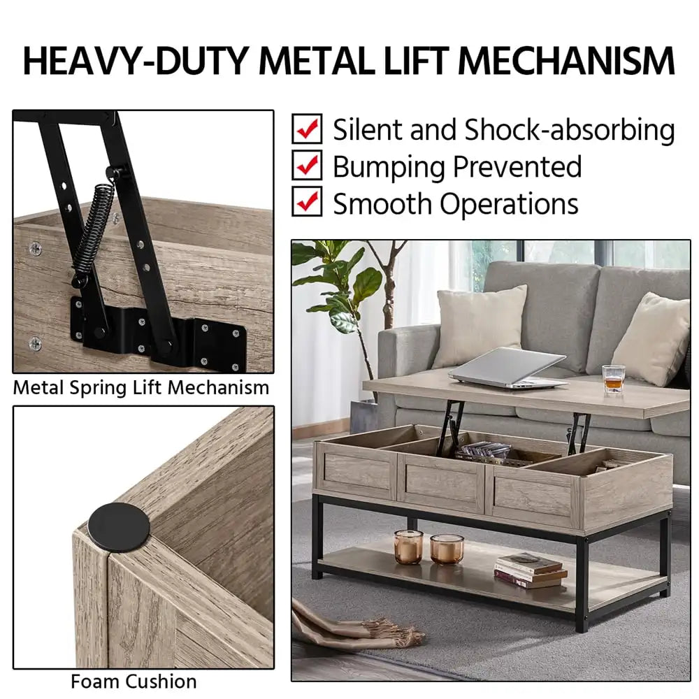 Wooden Lift Top Coffee Table with Storage Shelf