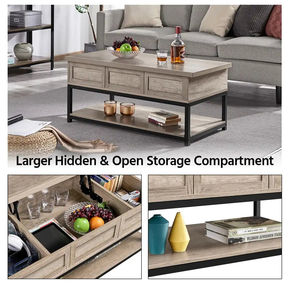 Wooden Lift Top Coffee Table with Storage Shelf