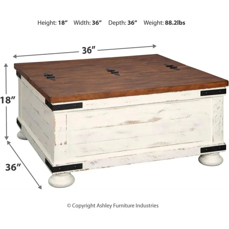 Signature Design by Ashley Wystfield Farmhouse Square Storage Coffee Table with Hinged Lift Top, Distressed White
