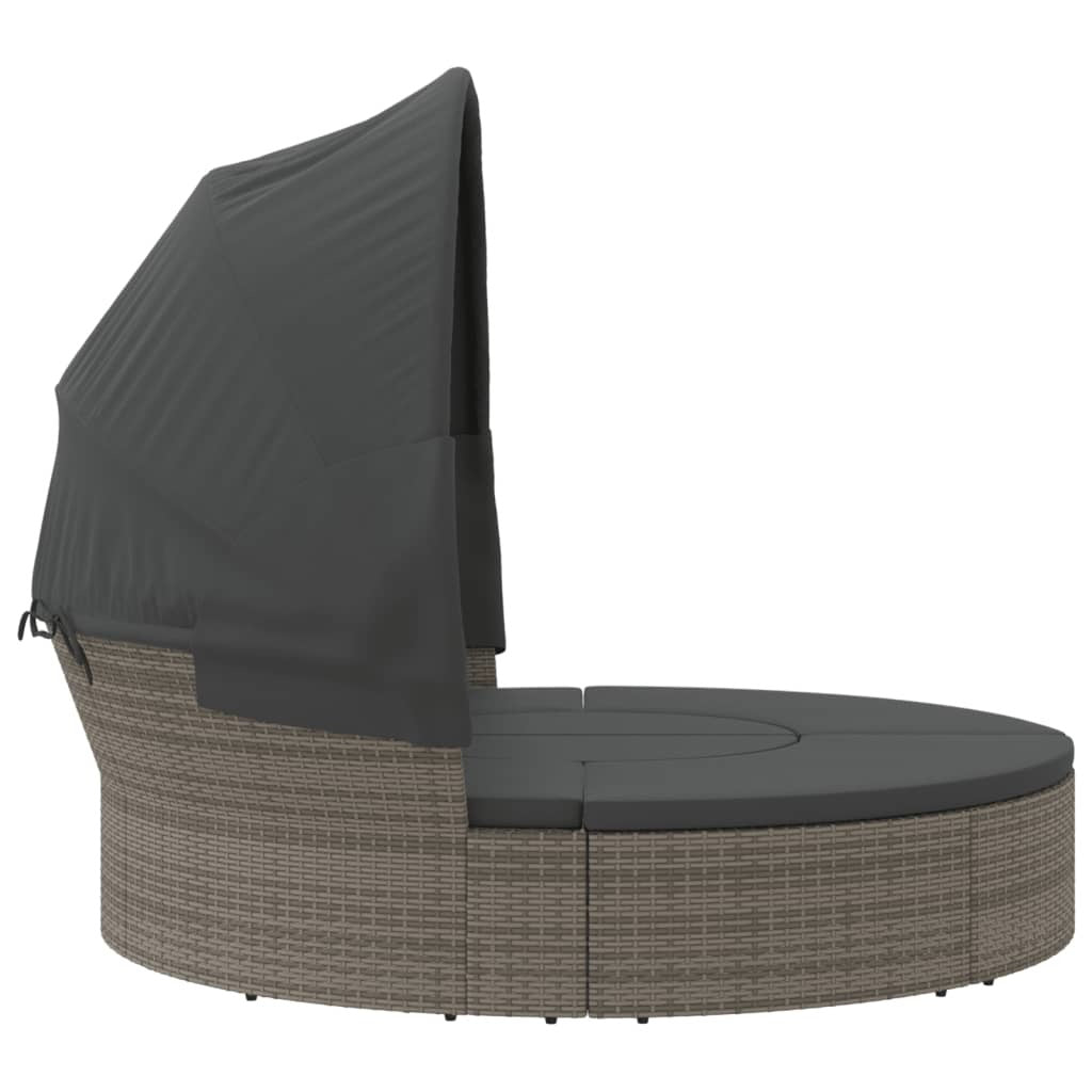 Patio Lounge Bed with Canopy and Cushions Gray Poly Rattan
