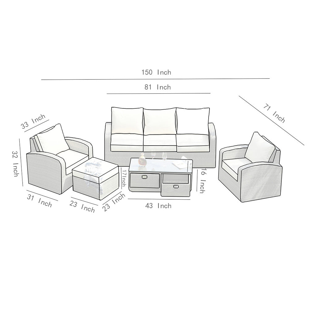 Direct Wicker 5-Piece Outdoor Rattan Furniture Patio Conversation Set with Cushion