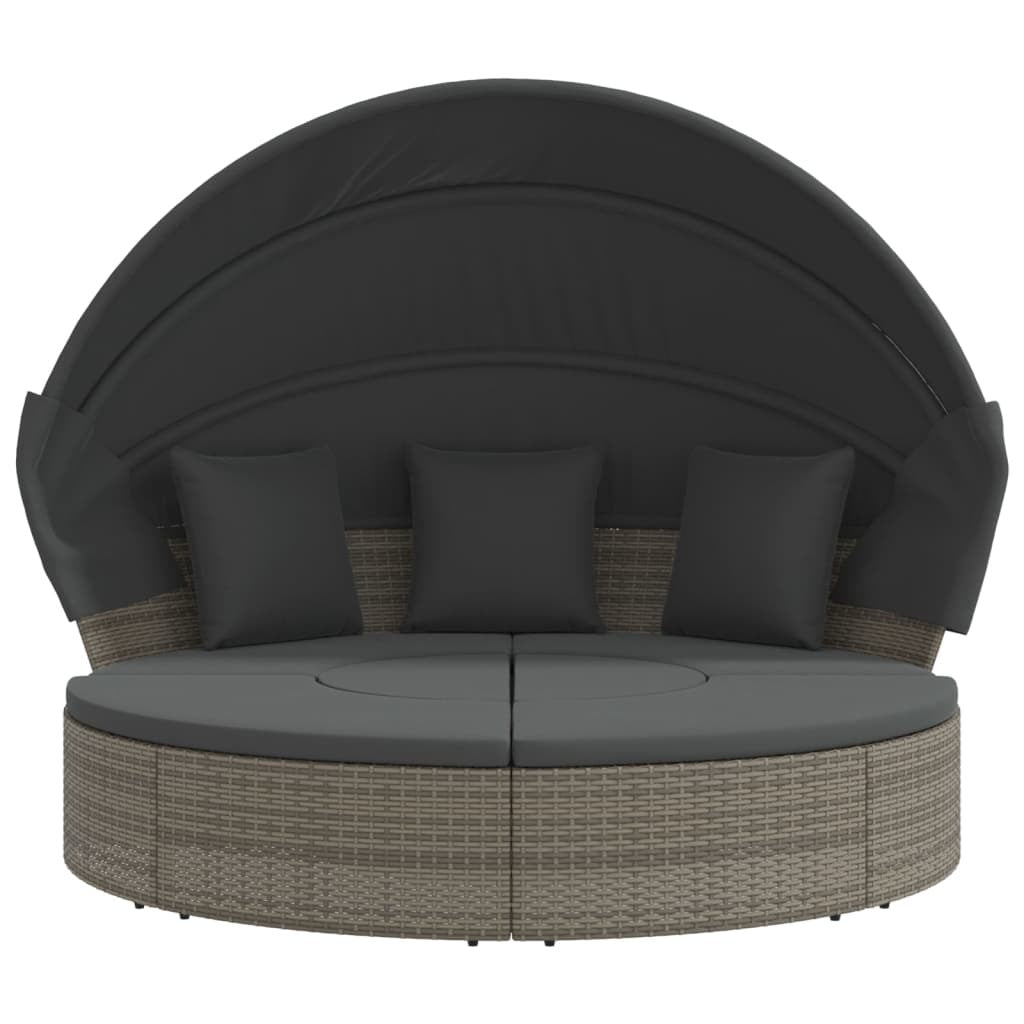 Patio Lounge Bed with Canopy and Cushions Gray Poly Rattan