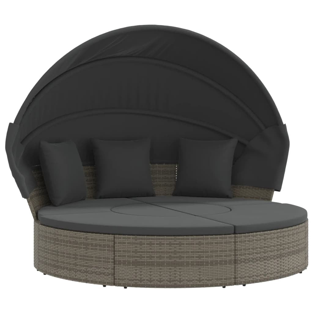 Patio Lounge Bed with Canopy and Cushions Gray Poly Rattan
