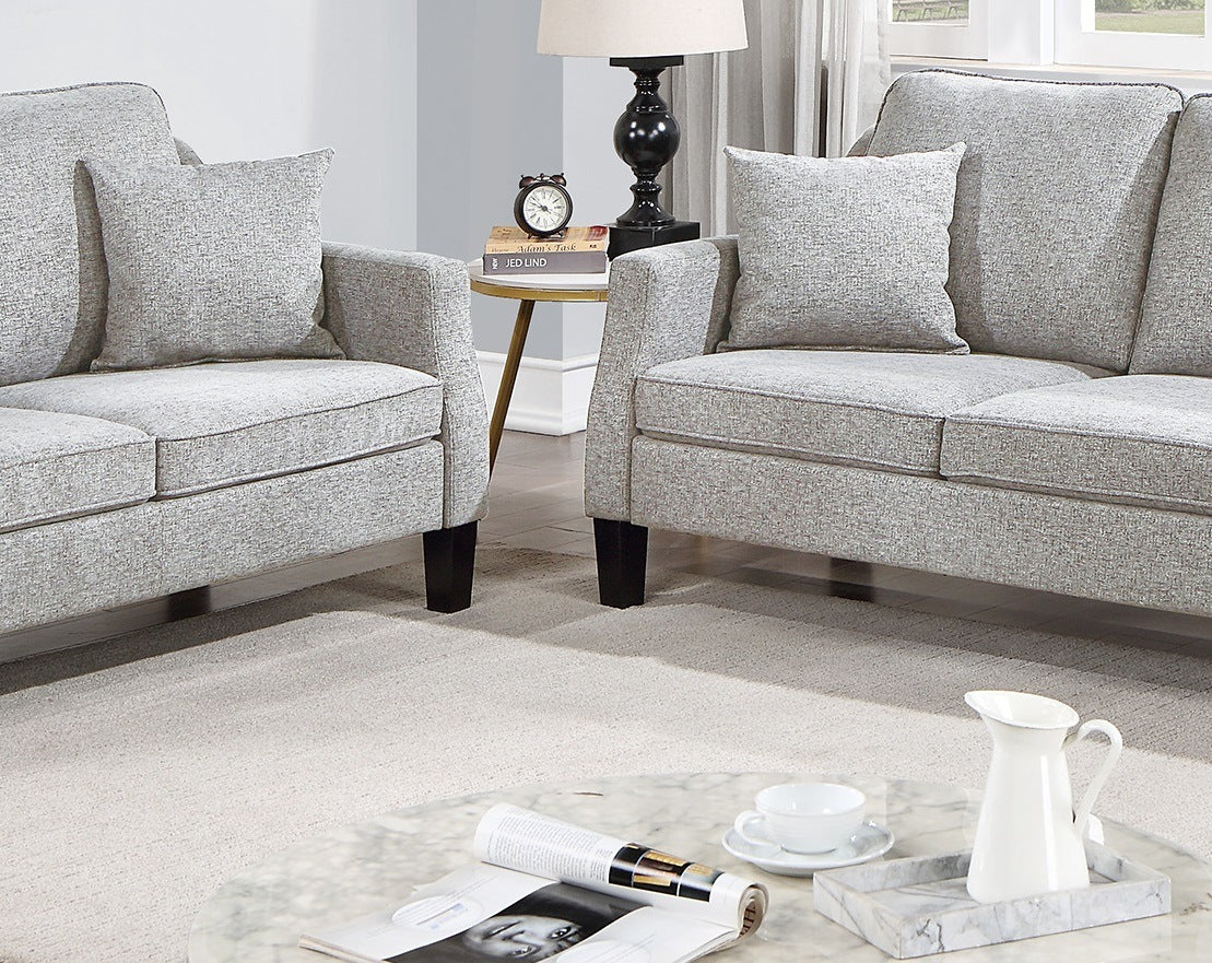2pc Sofa And Loveseat, Grey Blended Chenille Cushion Couch w Pillows