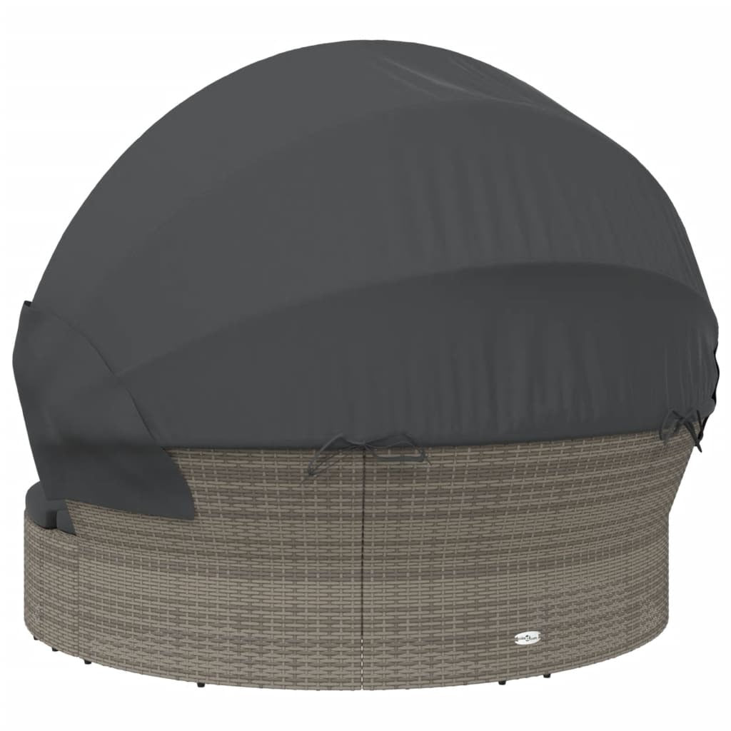 Patio Lounge Bed with Canopy and Cushions Gray Poly Rattan