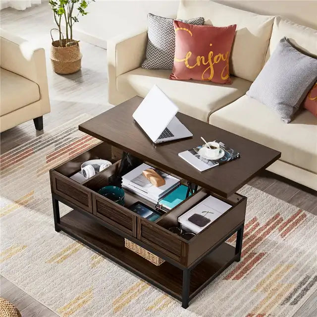 Wooden Lift Top Coffee Table with Storage Shelf