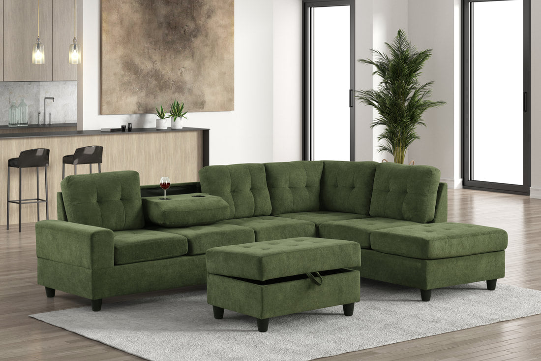 Heights 112" Reversible Sectional Sofa with Storage Ottoman & Hidden Drop-Down Console