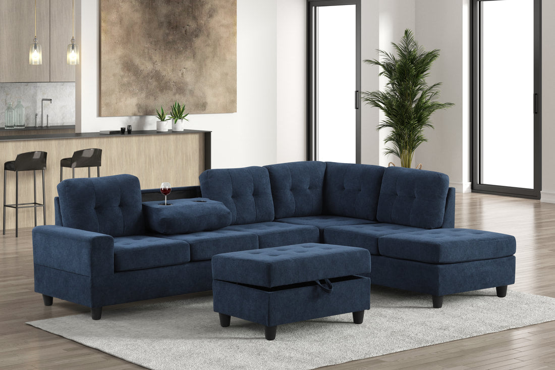 Heights 112" Reversible Sectional Sofa with Storage Ottoman & Hidden Drop-Down Console
