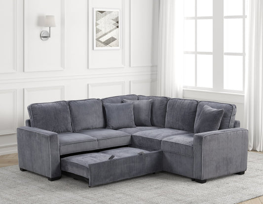 Ariel 84" L-Shaped Corduroy Sleeper Sectional with Integrated USB Charging and Pull-Out Bed