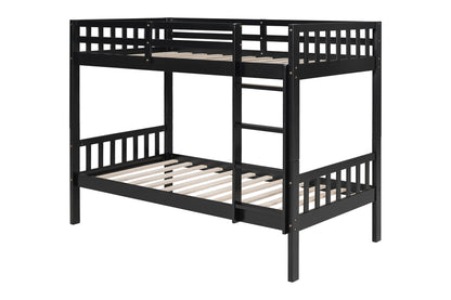 Modern Espresso Solid Wood Twin-over-Twin Bunk Bed – Space-Saving Convertible Design with Safety Guardrails