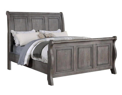 Sleigh Design King Size Panel Bed, Beautiful Wooden Antique Gray Oak Finish