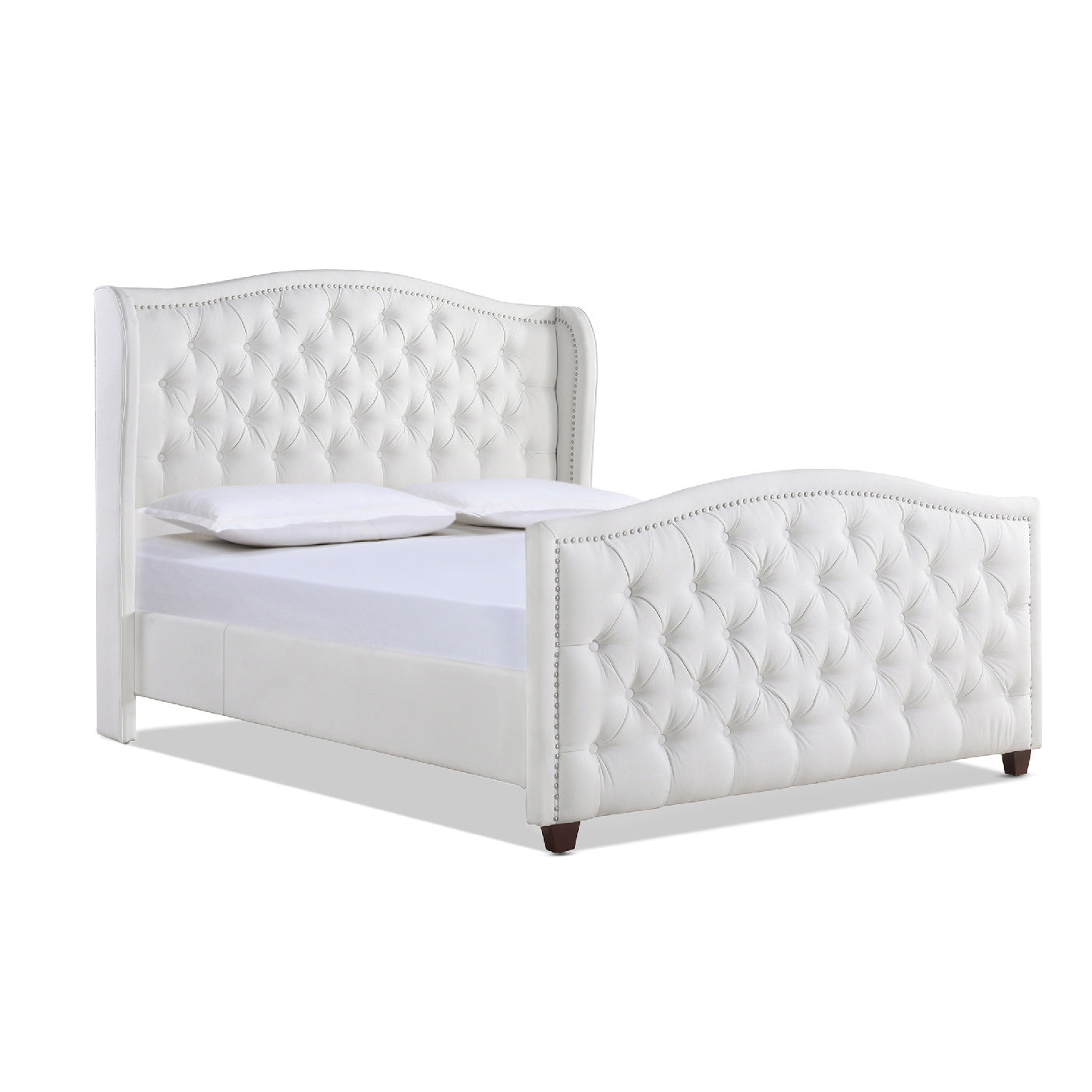 Marcella Upholstered Shelter Headboard Bed Set, Queen, Bright White Polyester