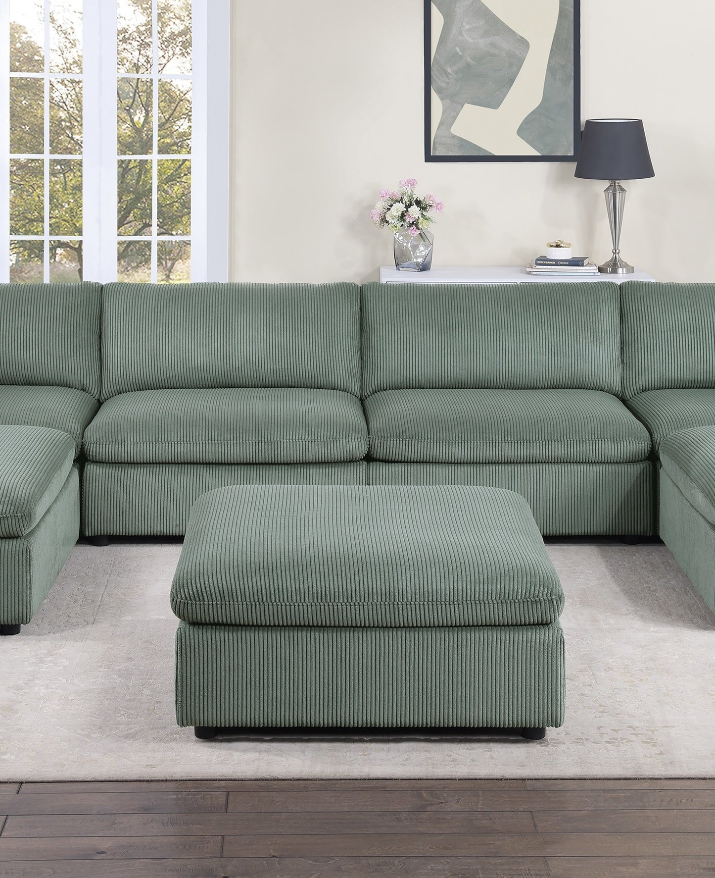 Sage Color 7pc Modular Sectional Set Corduroy Upholstery Couch