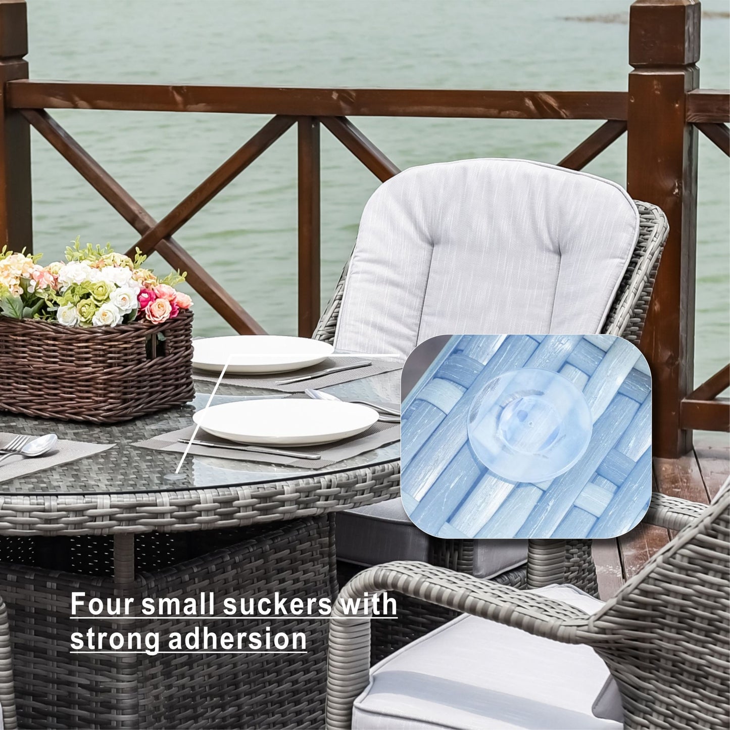 Direct Wicker 5-Piece Aluminum Wicker Round Outdoor Dining Set with Cushions