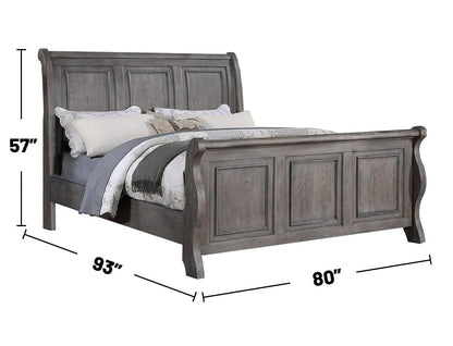 Sleigh Design King Size Panel Bed, Beautiful Wooden Antique Gray Oak Finish