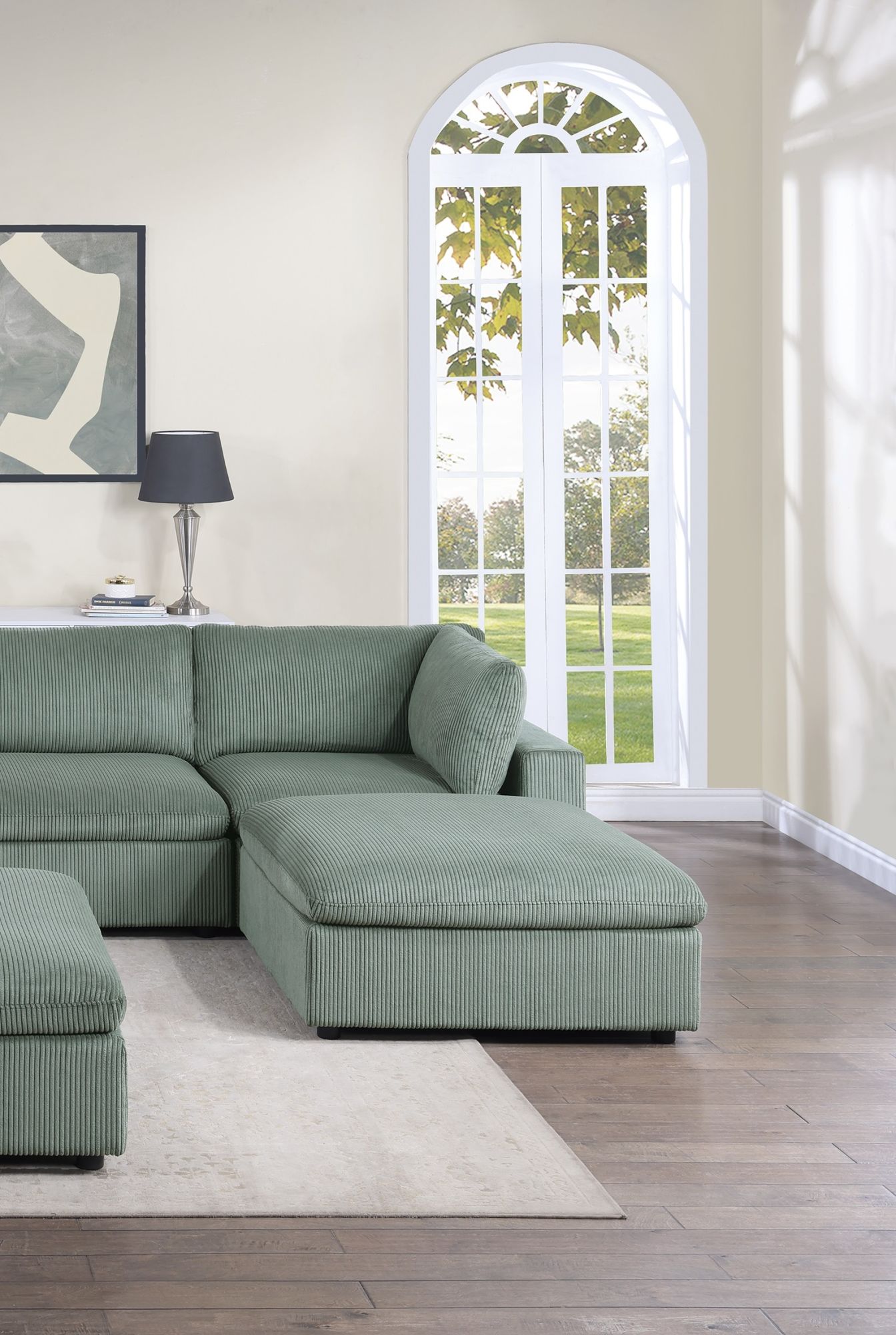 Sage Color 7pc Modular Sectional Set Corduroy Upholstery Couch