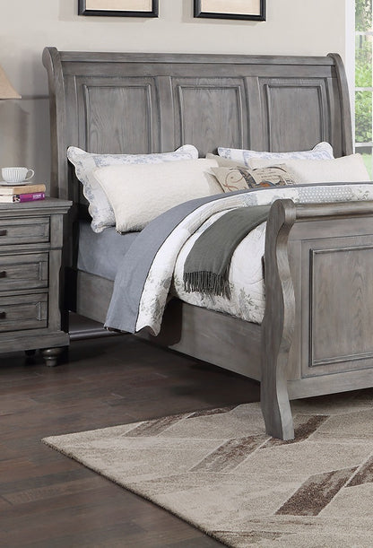 Sleigh Design King Size Panel Bed, Beautiful Wooden Antique Gray Oak Finish