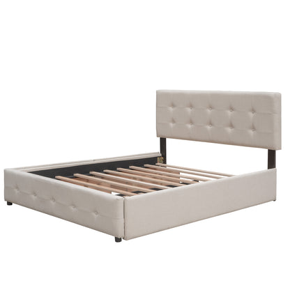 Upholstered Platform Bed with 2 Drawers and 1 Twin XL Trundle, Linen Fabric, Queen Size - Dark Beige(OLD SKU :LP000314AAA)