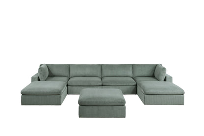 Sage Color 7pc Modular Sectional Set Corduroy Upholstery Couch