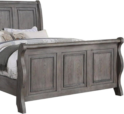 Sleigh Design King Size Panel Bed, Beautiful Wooden Antique Gray Oak Finish