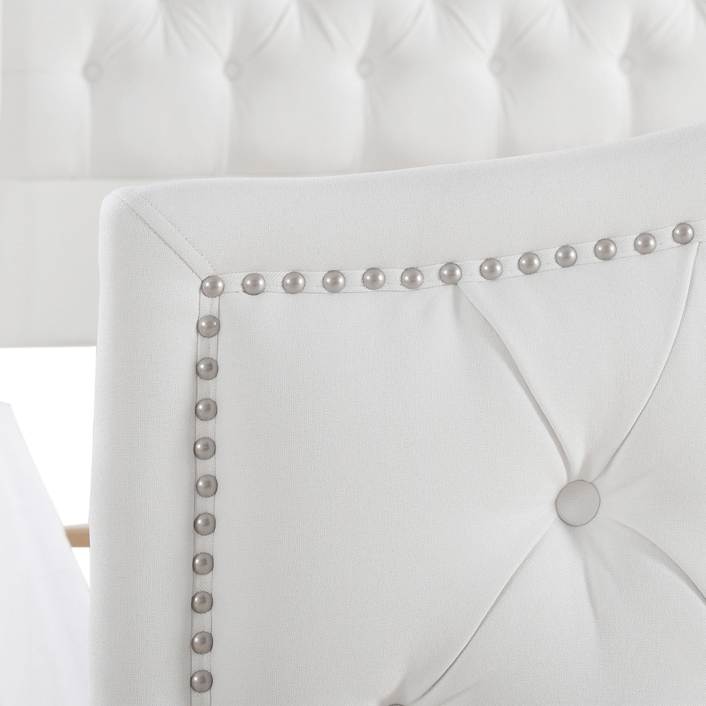 Marcella Upholstered Shelter Headboard Bed Set, Queen, Bright White Polyester