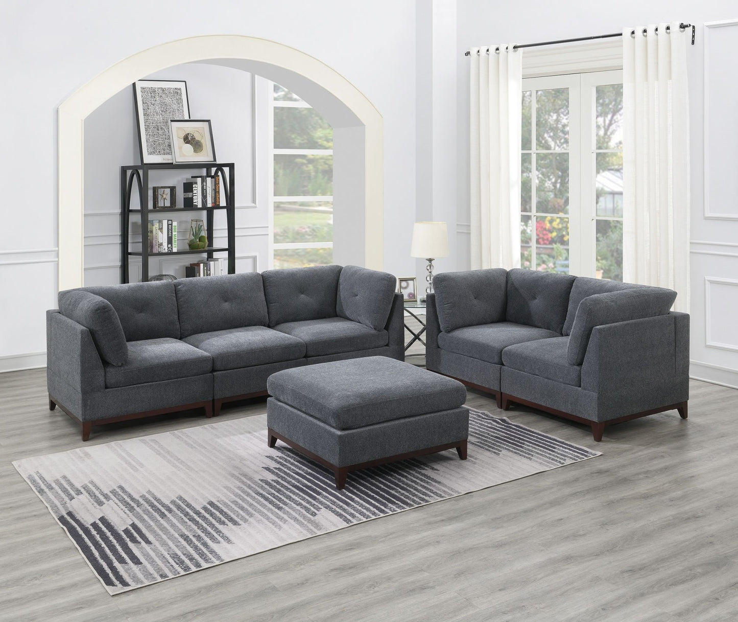 6pc Modula Set, Ash Grey Chenille Fabric Sofa