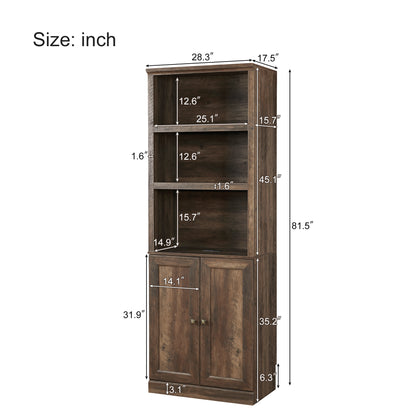 Full Size Self-Close and Open Murphy Bed with 2 Side Cabinet Storage Shelf, Brown