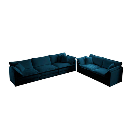 Modern Sofa Set for Living Room, Blue Chenille, 2+3 Seater Sofa Set Deep Seat Sofa