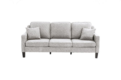 2pc Sofa And Loveseat, Grey Blended Chenille Cushion Couch w Pillows