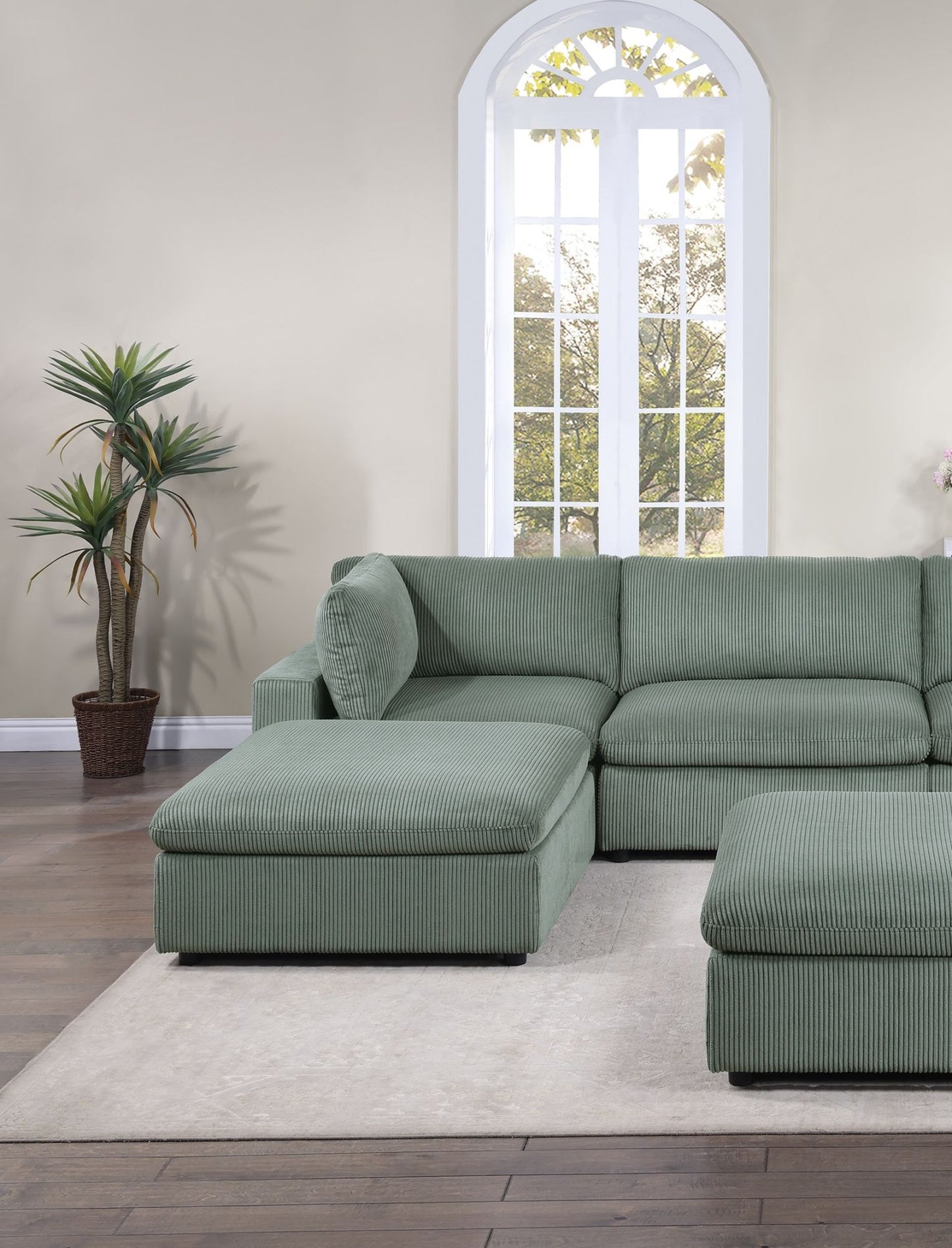 Sage Color 7pc Modular Sectional Set Corduroy Upholstery Couch