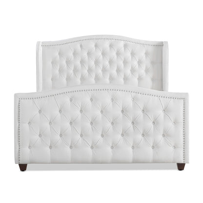 Marcella Upholstered Shelter Headboard Bed Set, Queen, Bright White Polyester