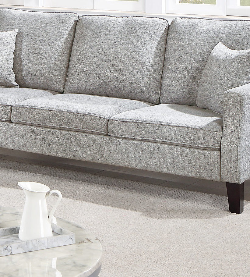 2pc Sofa And Loveseat, Grey Blended Chenille Cushion Couch w Pillows