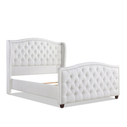 Marcella Upholstered Shelter Headboard Bed Set, Queen, Bright White Polyester