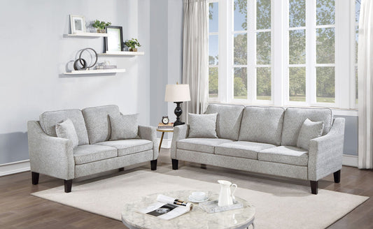 2pc Sofa And Loveseat, Grey Blended Chenille Cushion Couch w Pillows