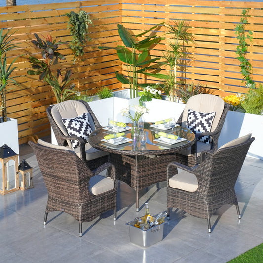 Direct Wicker 5-Piece Aluminum Wicker Round Outdoor Dining Set with Cushions