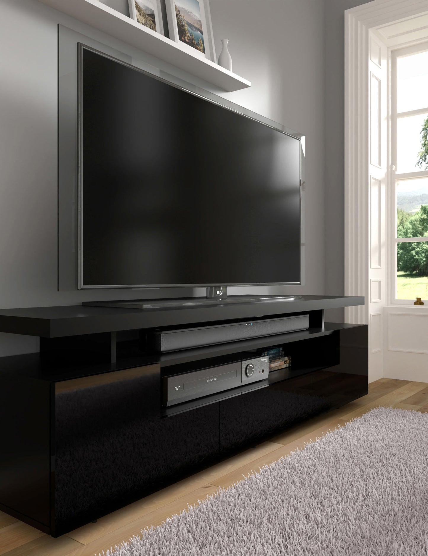 EVA 180 TV STAND in black matt / black gloss