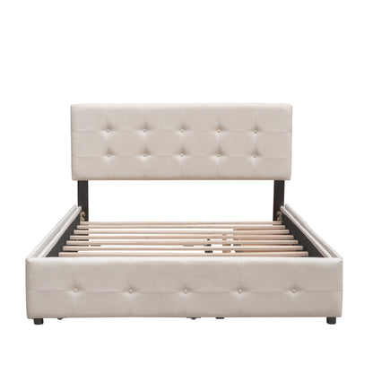 Upholstered Platform Bed with 2 Drawers and 1 Twin XL Trundle, Linen Fabric, Queen Size - Dark Beige(OLD SKU :LP000314AAA)