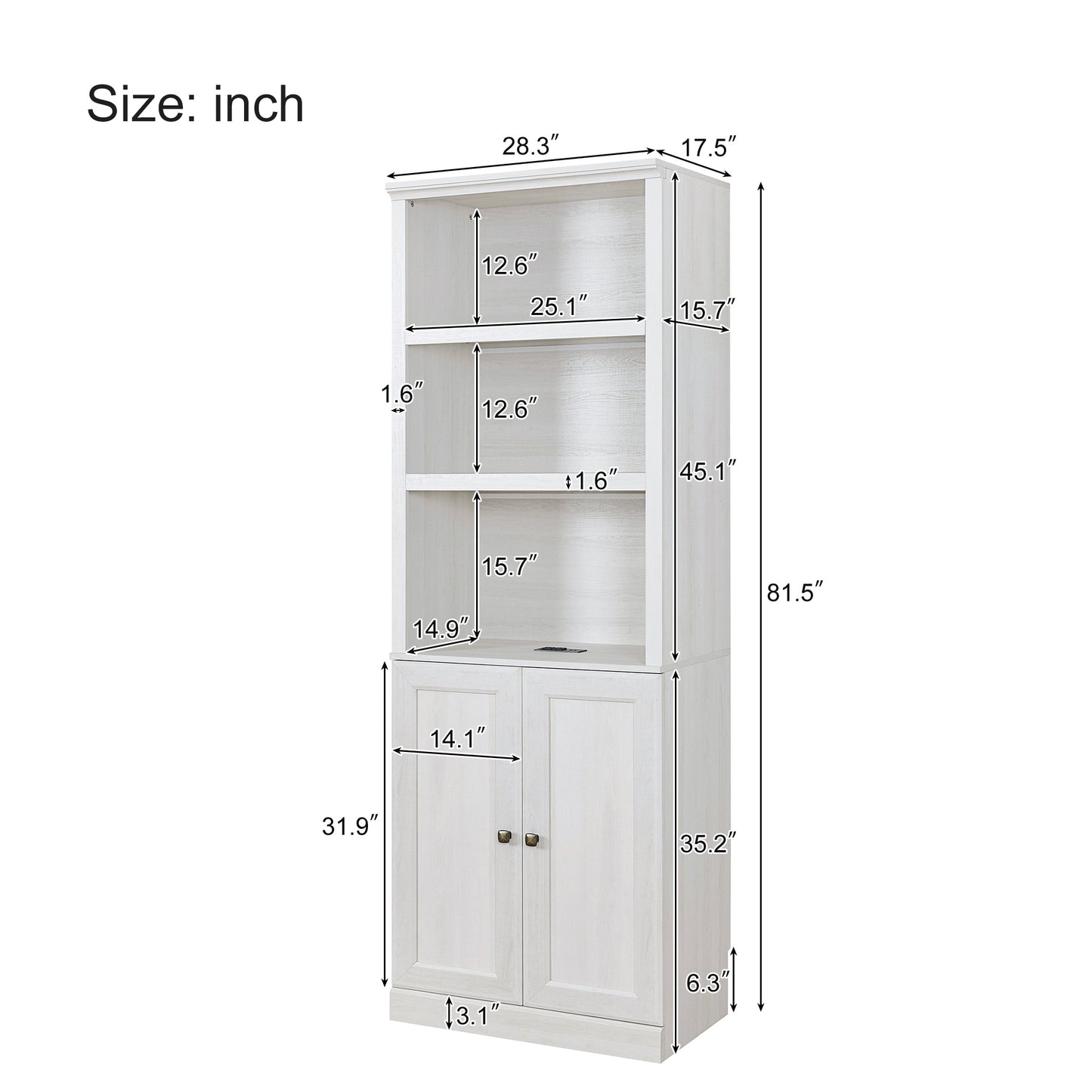 Full Size Self-Close and Open Murphy Bed with 2 Side Cabinet Storage Shelf,  Rustic White