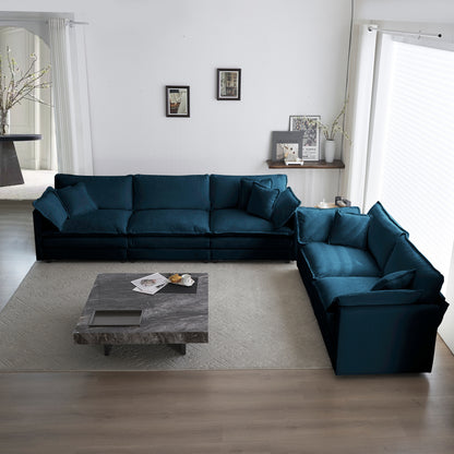 Modern Sofa Set for Living Room, Blue Chenille, 2+3 Seater Sofa Set Deep Seat Sofa