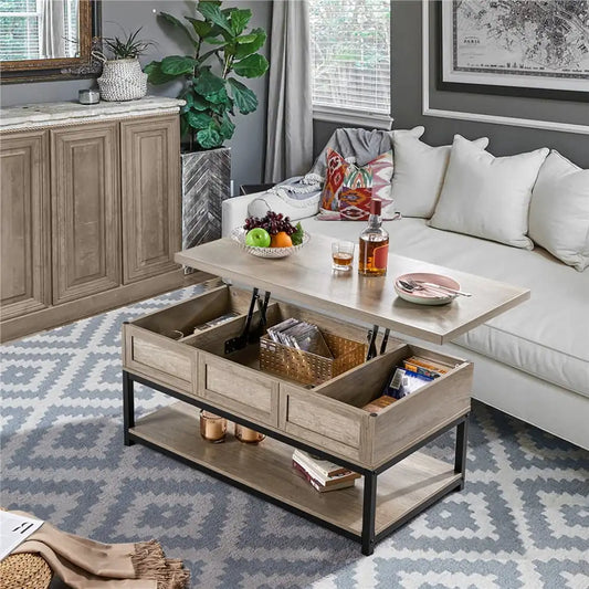 Wooden Lift Top Coffee Table with Storage Shelf