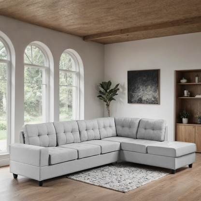 James Light Gray Reversible Sectional Sofa – Modern L-Shaped Linen Couch