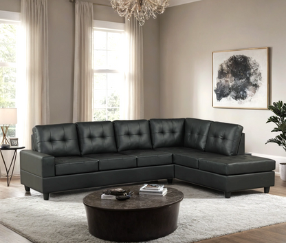 James Black PU Reversible Sectional Sofa – Modern L-Shaped Faux Leather Couch