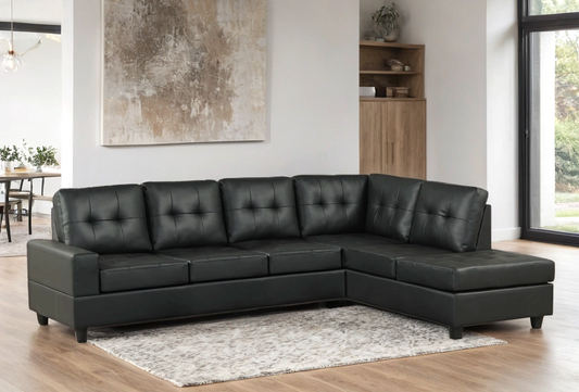 James Black PU Reversible Sectional Sofa – Modern L-Shaped Faux Leather Couch