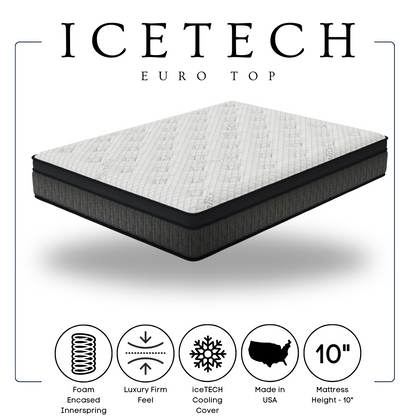IceTech 10-Inch Pro-Cooling Euro Top Mattress – Luxury Firm Foam Encased Hybrid Support