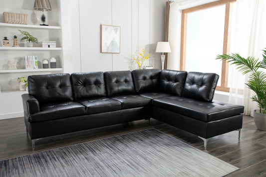 James Black PU Reversible Sectional – Modern L-Shaped Faux Leather Sofa with Chrome Legs