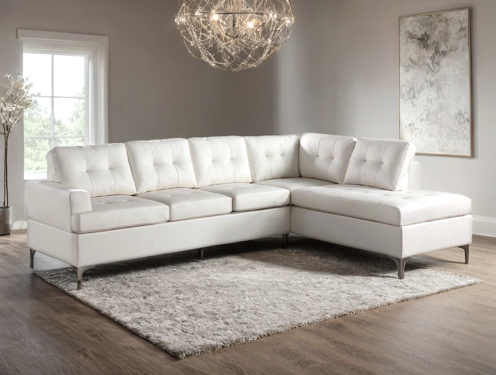 James Black PU Reversible Sectional – Modern L-Shaped Faux Leather Sofa with Chrome Legs