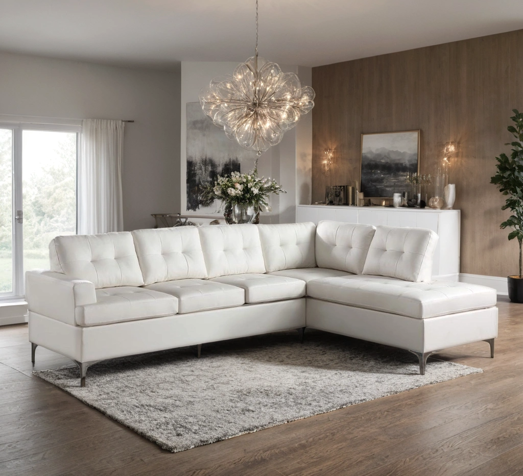 James Black PU Reversible Sectional – Modern L-Shaped Faux Leather Sofa with Chrome Legs