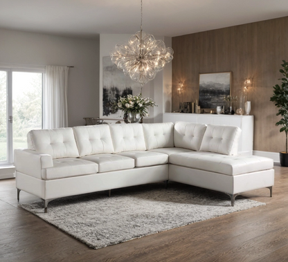 James Black PU Reversible Sectional – Modern L-Shaped Faux Leather Sofa with Chrome Legs